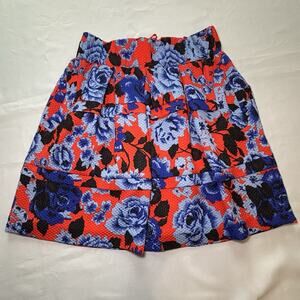 Anthropologie HD In Paris Skirt Women’s Size Small Floral Red Blue Black